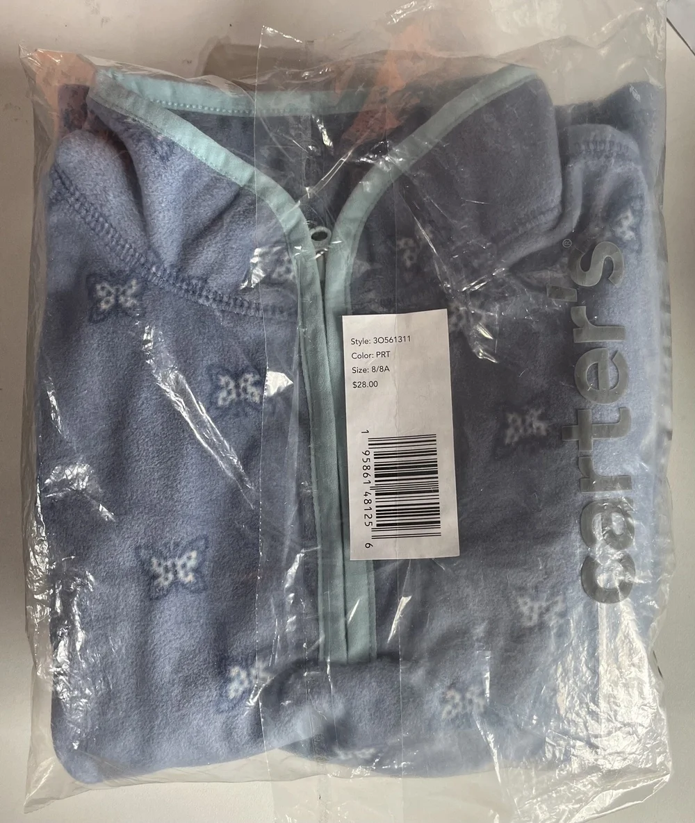 OshKosh B'gosh Pullover Girls 8 Butterfly Fleece Quarter Zip Long Sleeve Top New
